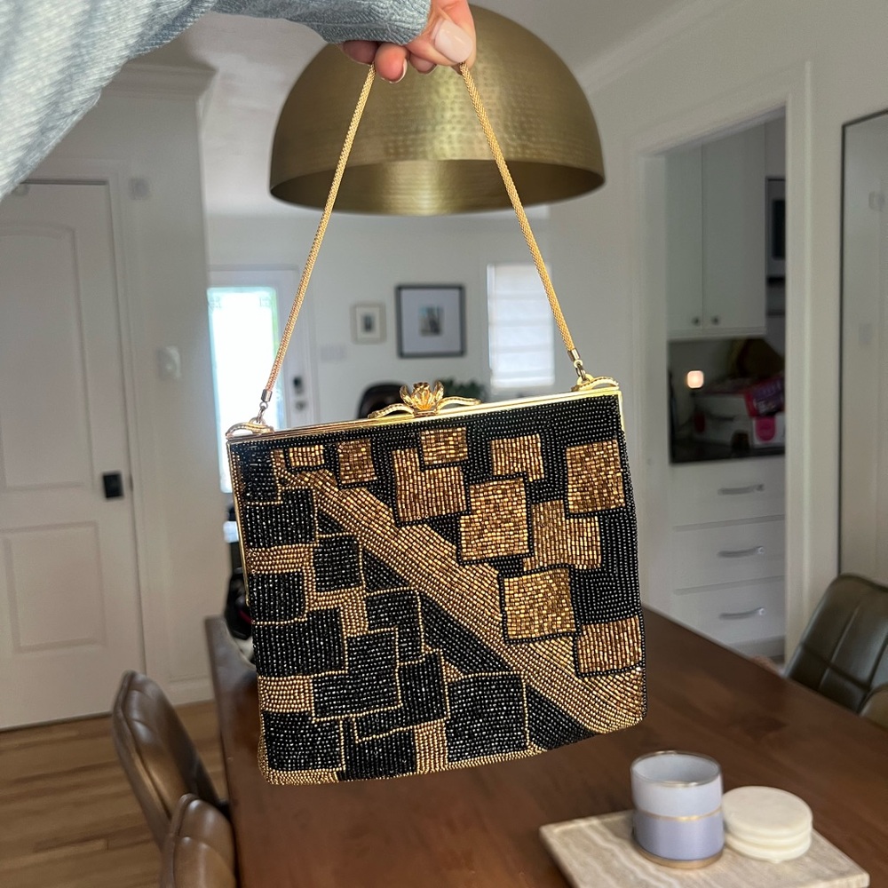 Walborg Black and Gold Geometric Clutch